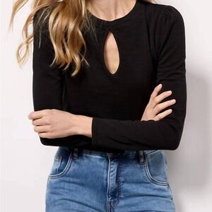 Nation LTD Dania Black Long Sleeve Top with keyhole detail